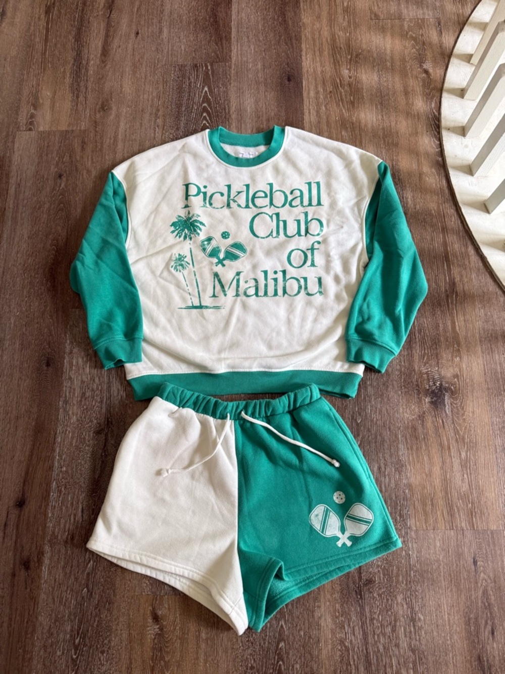 Pickleball Club of Malibu Kids Pajama Set - Teal & White Sz Medium